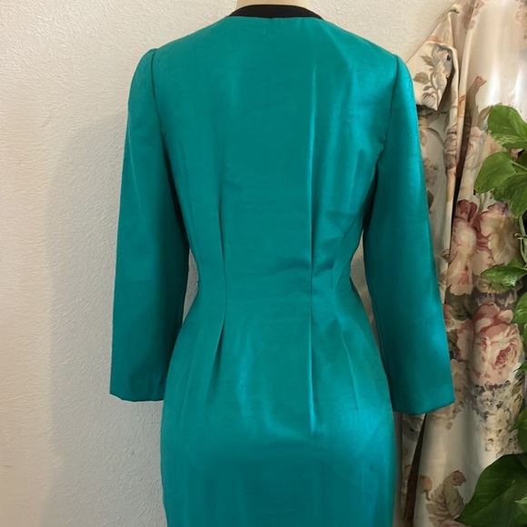 Vintage Dress R&A Collections Green black Trim Collar Neck Front Button Front - Picture 9 of 15